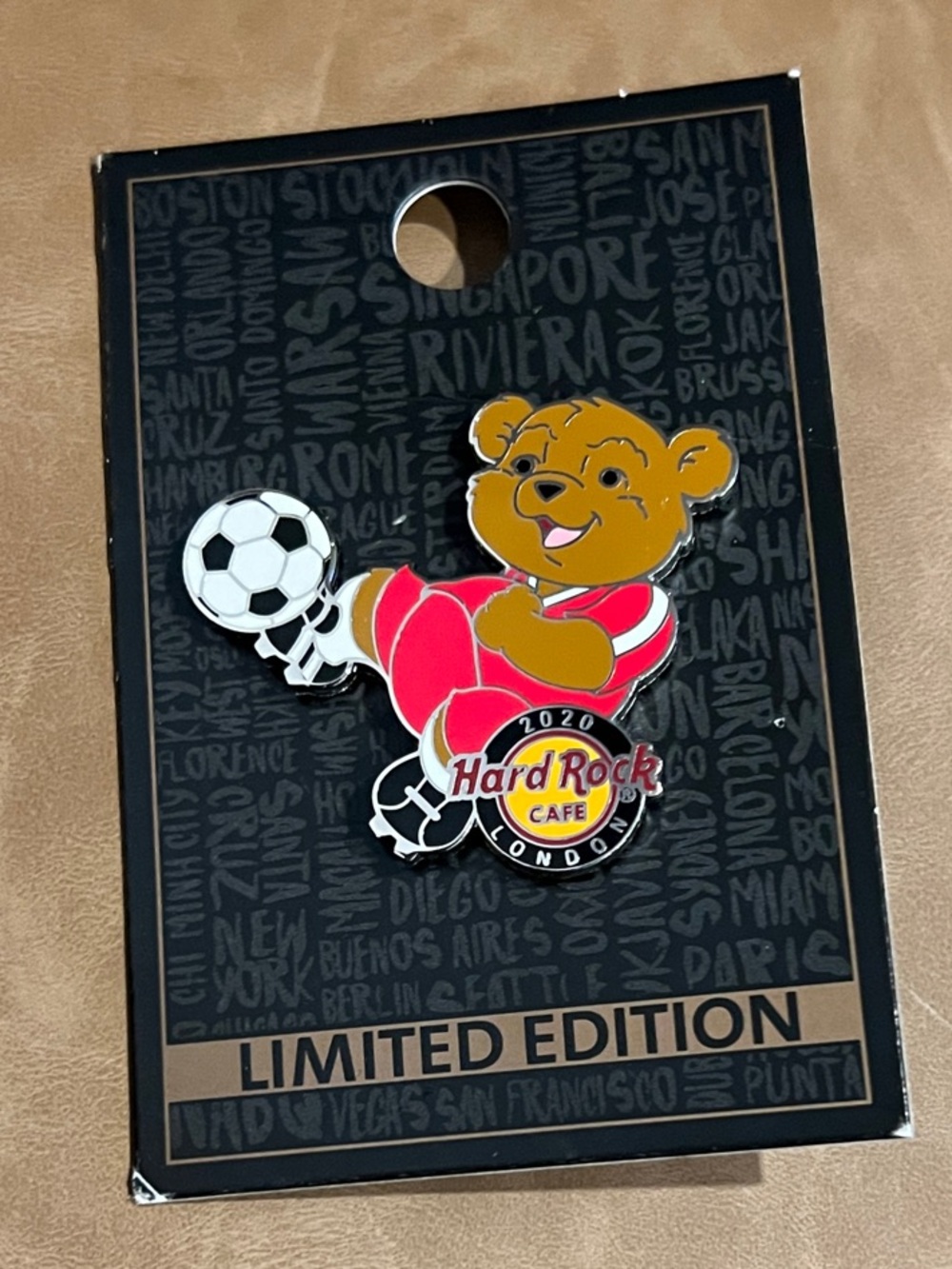 Hard Rock Cafe Kids Bear Soccer Pin - Red and White
